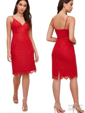 Astr Lattice Inset Red Lace Midi Dress Size Medium NWOT